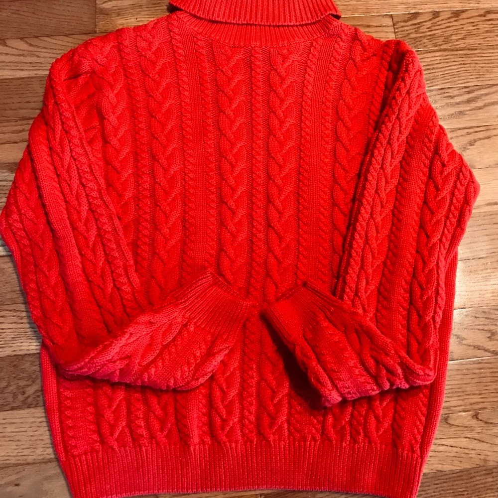 Red Cotton Wainscott Turtleneck Sweater